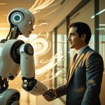 Create image of robot shaking hands with a banker, or a digital bank interface..jpg